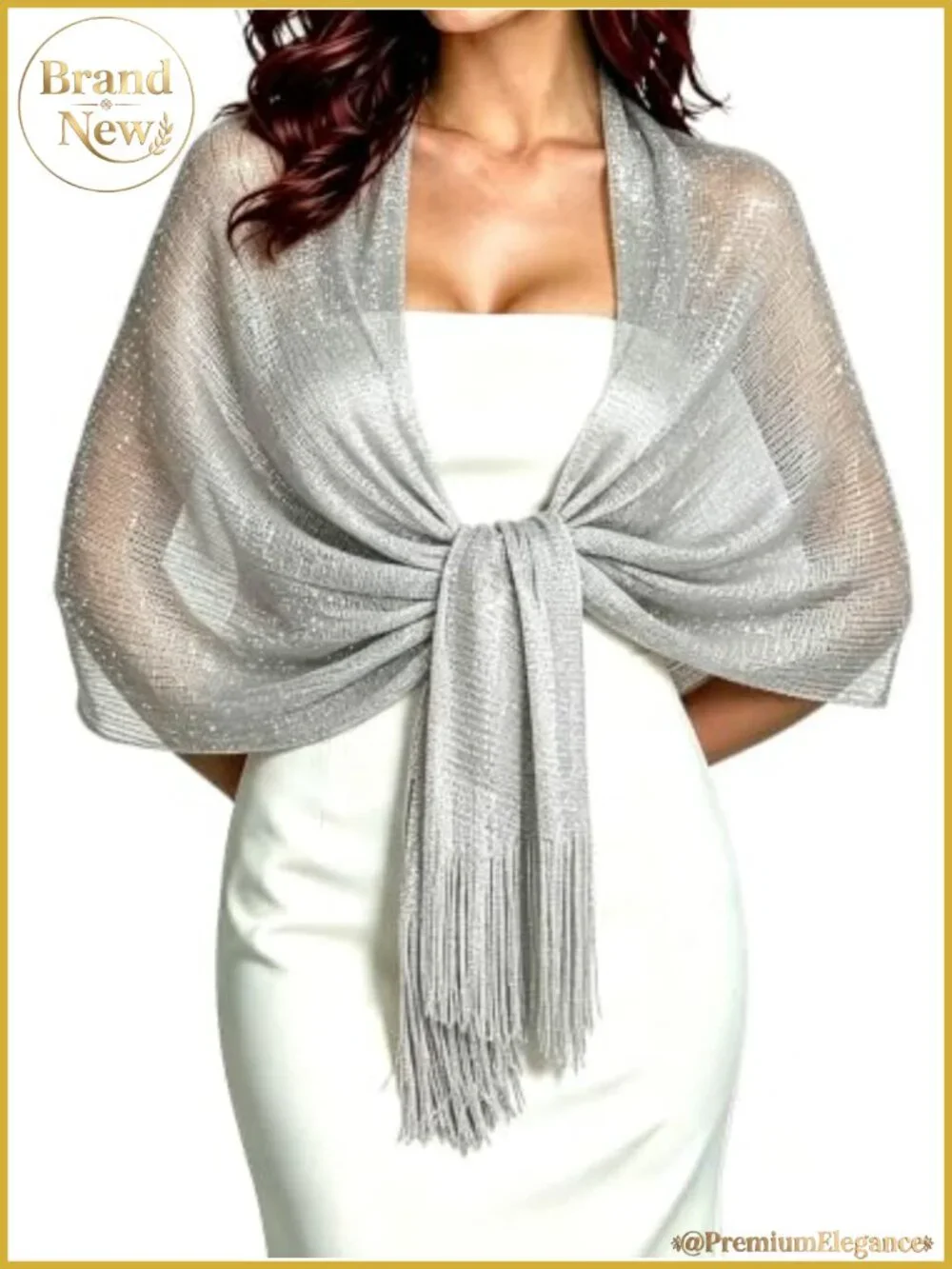Metallic Fringe Pashmina Shawl Wrap Light Evening Wedding Scarf for Women